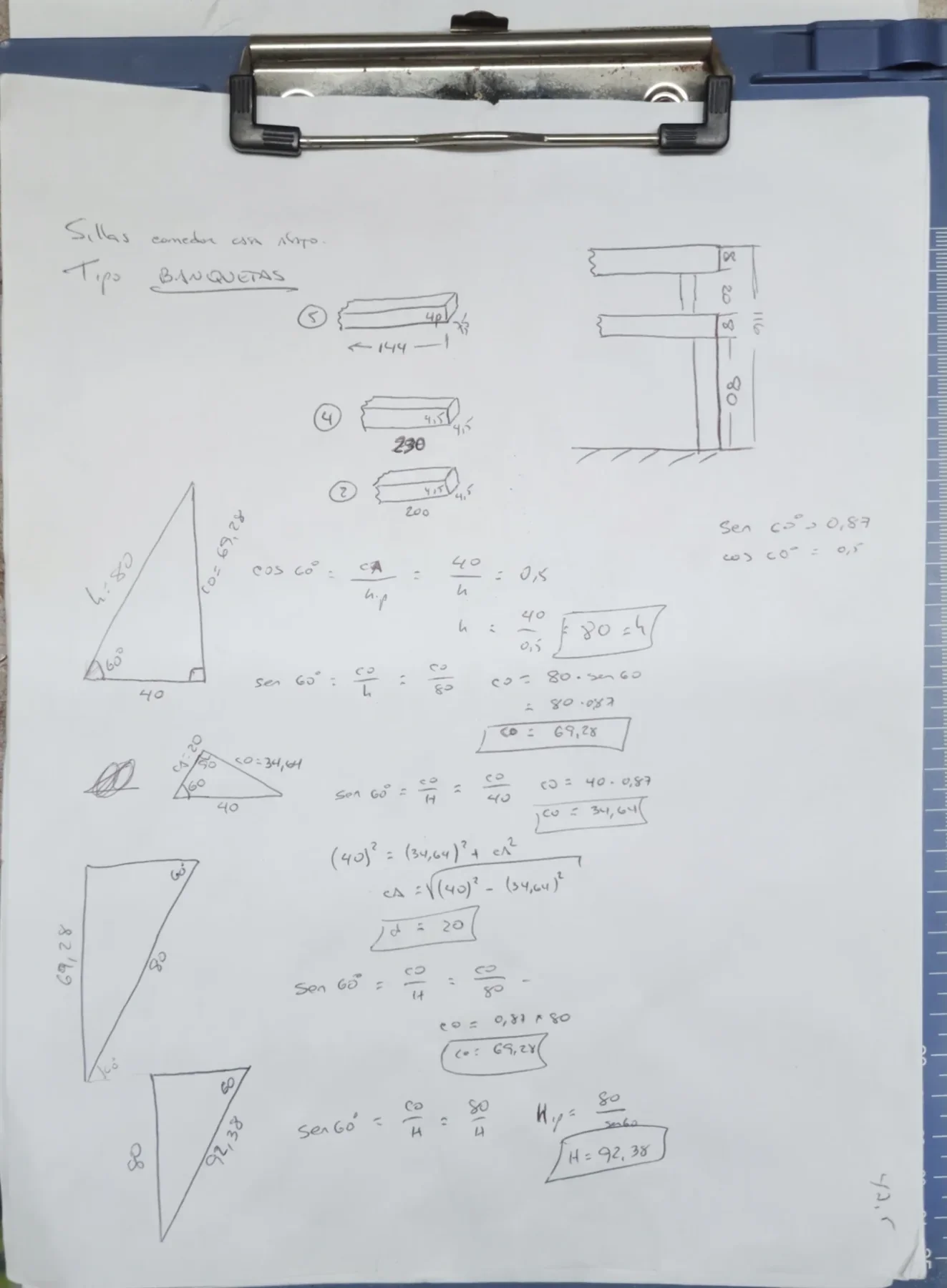 Apuntes y cálculos de ingeniería para las banquetas.