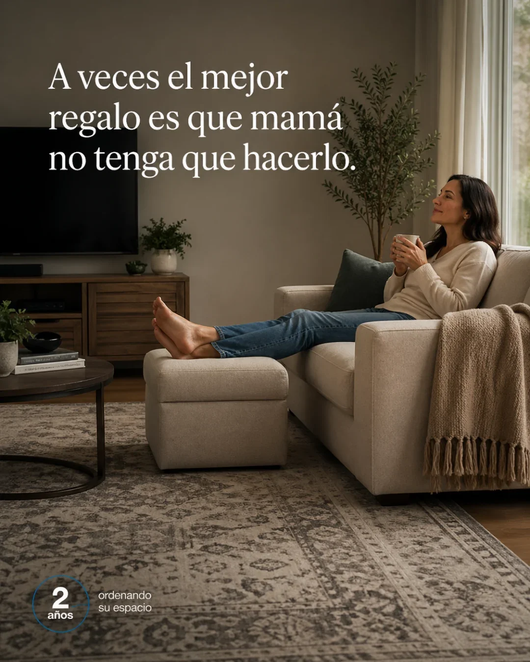 Pieza con mensaje sobre el descanso y la limpieza del hogar.