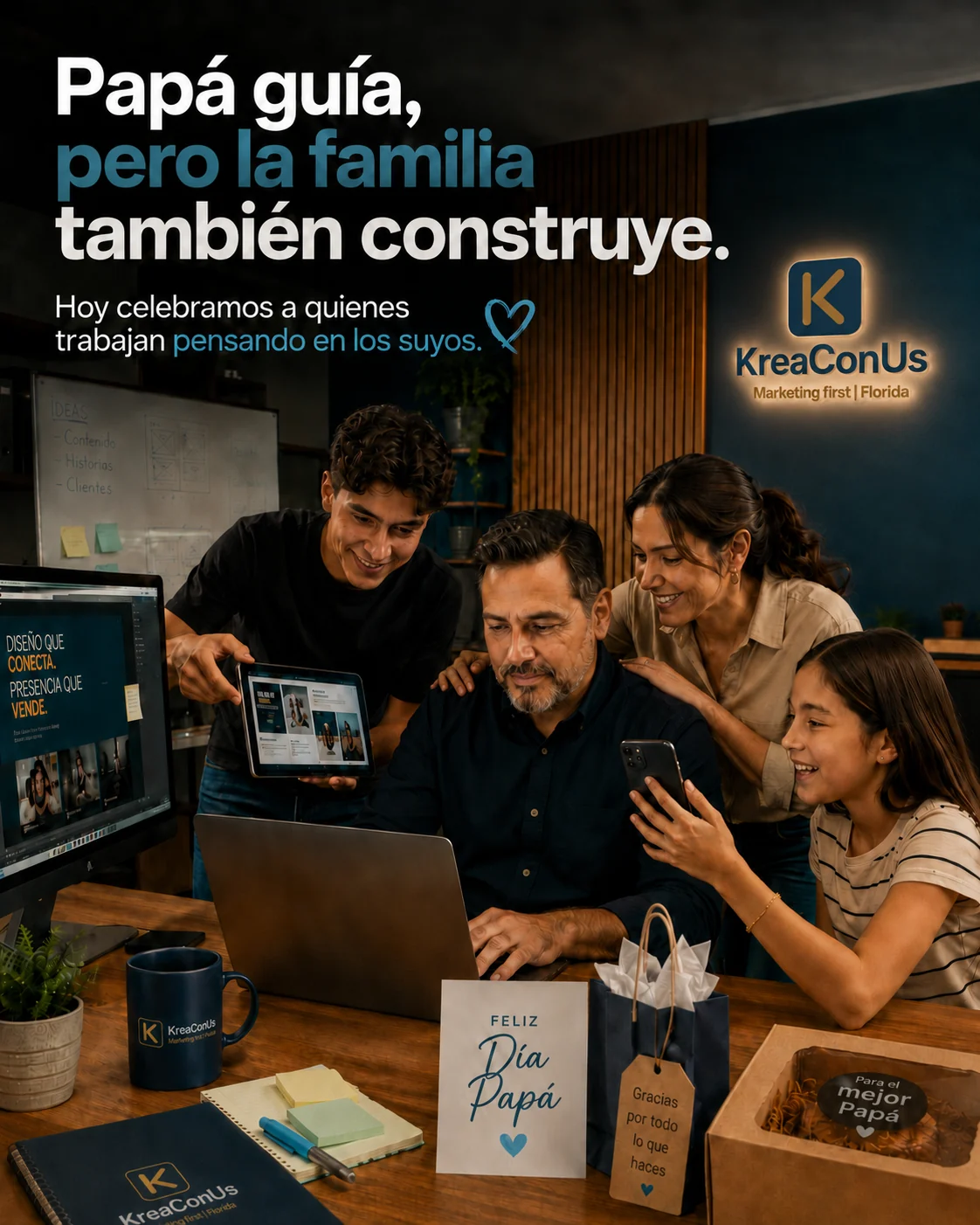 Pieza gráfica por el Día del Padre con elementos de identidad KreaConUs.